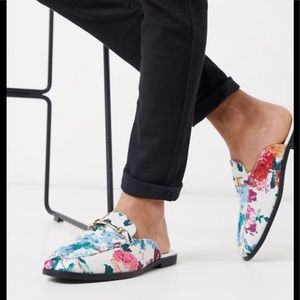 ASOS white floral printed backless loafer size 9